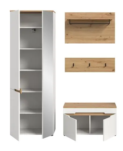 Garderoben-Set Canu | Weiß / Artisan Eiche | 3-teilig ohne Sitzkissen