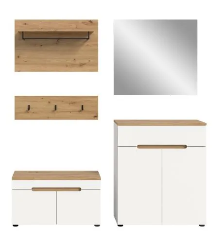 Garderoben-Set Canu | Weiß / Artisan Eiche | 4-teilig ohne Sitzkissen