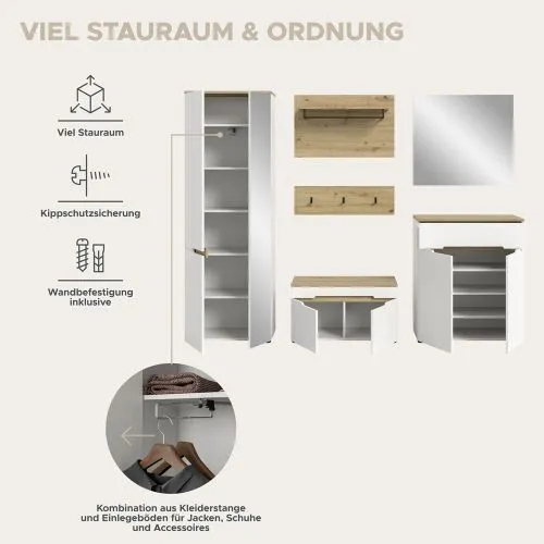 Garderoben-Set Canu | Weiß / Artisan Eiche | 5-teilig