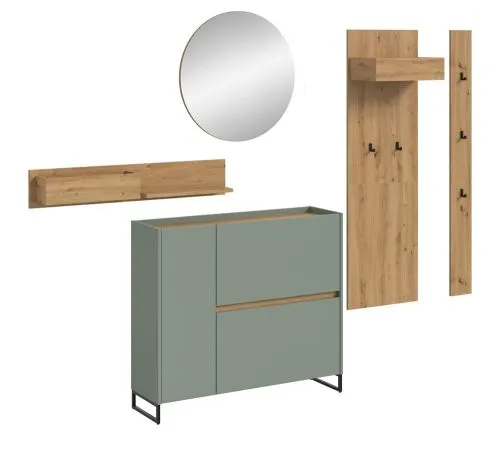 Garderoben-Set Drive 1 | Salbei / Artisan Oak | 5-teilig mit Beleuchtung