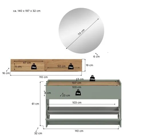 Garderoben-Set Drive 3 | Salbei / Artisan Oak | 3-teilig