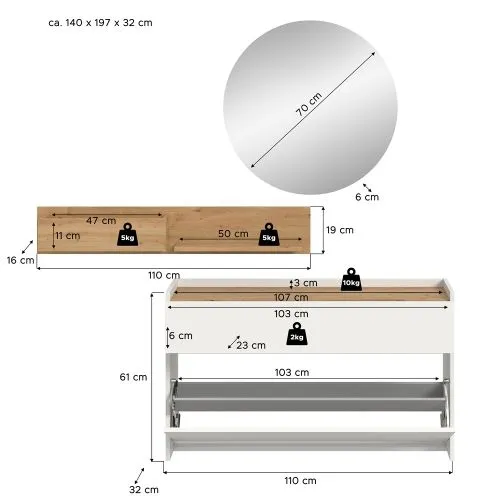 Garderoben-Set Drive 3 | weiß / Artisan Oak | 3-teilig ohne Beleuchtung