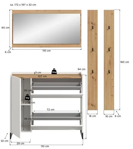 Garderoben-Set Drive 4 | weiß / Artisan Oak | 4-teilig mit Beleuchtung