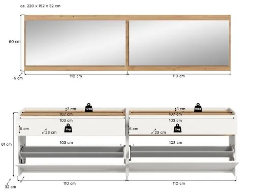 Garderoben-Set Drive 5 | weiß / Artisan Oak | 4-teilig ohne Beleuchtung