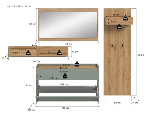 Garderoben-Set Drive | Salbei / Artisan Oak | 4-teilig