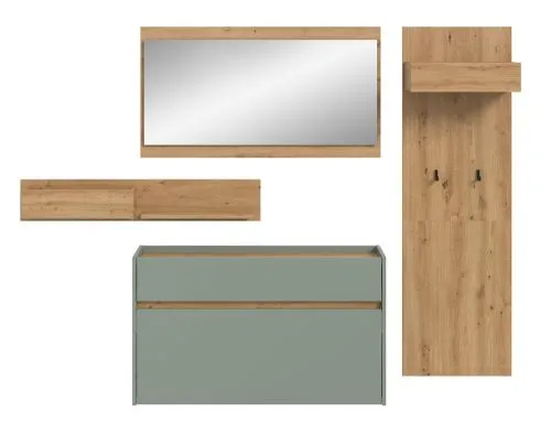 Garderoben-Set Drive | Salbei / Artisan Oak | 4-teilig ohne Beleuchtung