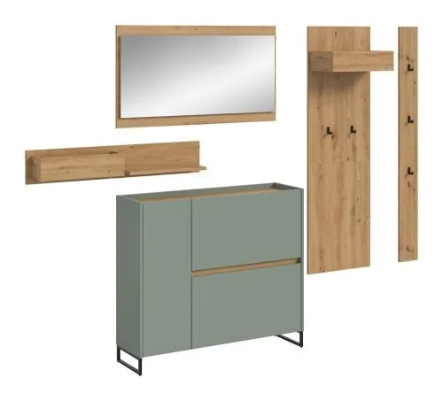 Garderoben-Set Drive | Salbei / Artisan Oak | 5-teilig mit Beleuchtung