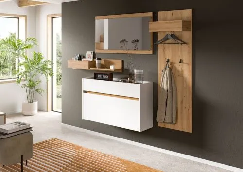 Garderoben-Set Drive | weiß / Artisan Oak | 4-teilig mit Beleuchtung