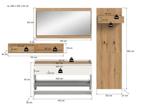 Garderoben-Set Drive | weiß / Artisan Oak | 4-teilig ohne Beleuchtung