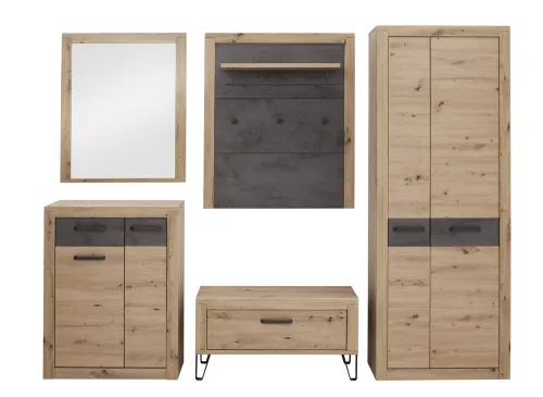Garderoben Set Incata | Balkeneiche / Oxid grau | 5-teilig