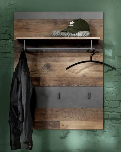Garderoben-Set Indy 1 | Old Used Wood / Matera grau | 4-teilig | Shabby Look