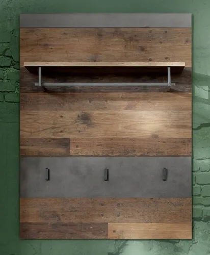 Garderoben-Set Indy 1 | Old Used Wood / Matera grau | 4-teilig | Shabby Look mit Sitzkissen