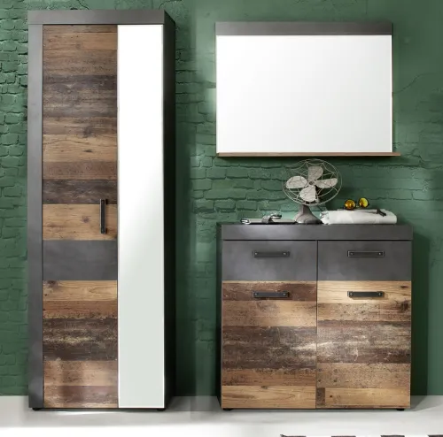 Garderoben-Set Indy | Old Used Wood / Matera grau | 3-teilig