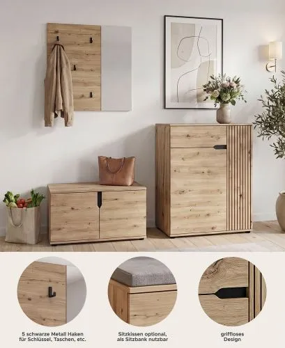 Garderoben-Set Keno 1 | Artisan Eiche | 3-teilig mit Sitzkissen