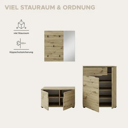 Garderoben-Set Keno 1 | Artisan Eiche | 3-teilig ohne Sitzkissen