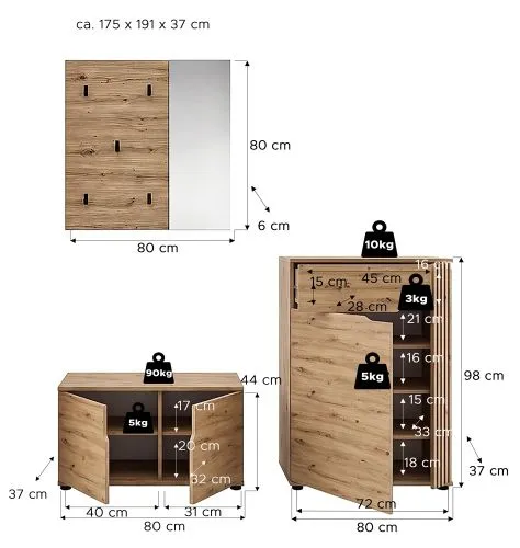 Garderoben-Set Keno 1 | Artisan Eiche | 3-teilig ohne Sitzkissen