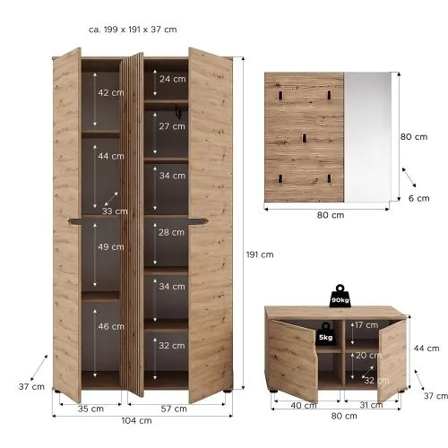 Garderoben-Set Keno 2 | Artisan Eiche | 3-teilig