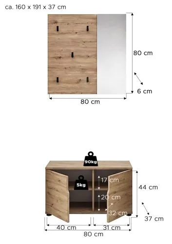 Garderoben-Set Keno | Artisan Eiche | 2-teilig mit Sitzkissen