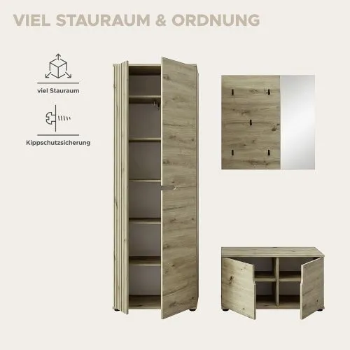 Garderoben-Set Keno | Artisan Eiche | 3-teilig mit Sitzkissen