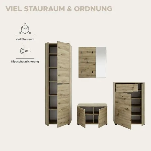 Garderoben-Set Keno | Artisan Eiche | 4-teilig mit Sitzkissen