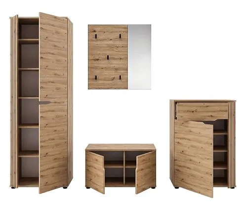 Garderoben-Set Keno | Artisan Eiche | 4-teilig mit Sitzkissen