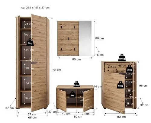 Garderoben-Set Keno | Artisan Eiche | 4-teilig ohne Sitzkissen