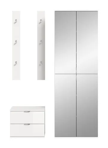 Garderoben Set Projekt X | mit Spiegelschrank breit | weiß Hochglanz | 4-teilig