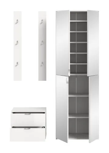 Garderoben Set Projekt X | mit Spiegelschrank breit | weiß Hochglanz | 4-teilig