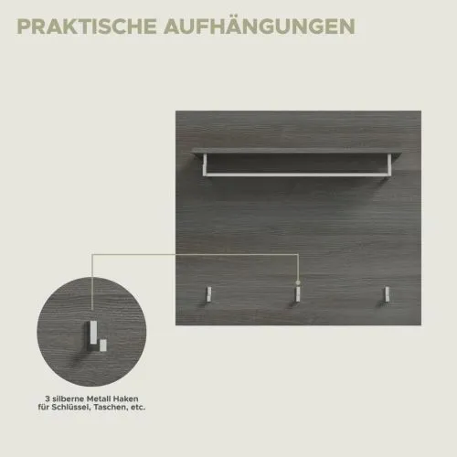 Garderoben-Set Salsa rauchsilber / weiß Hochglanz 3-teilig ohne Kissen
