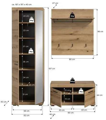 Garderoben-Set Scout | Evoke Oak | 3-teilig