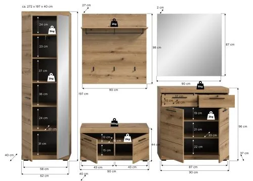 Garderoben-Set Scout | Evoke Oak | 5-teilig | ohne Sitzkissen