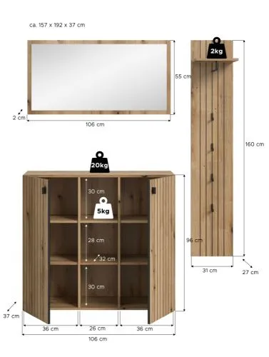 Garderoben-Set Station | Evoke Eiche | 3-teilig