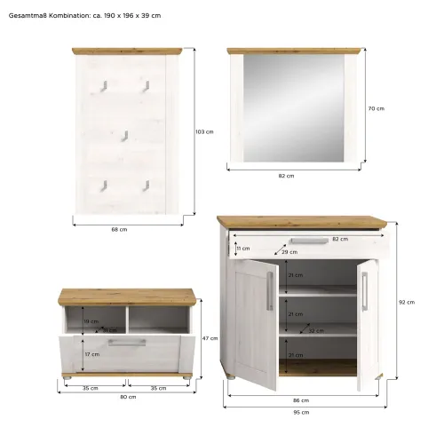 Garderoben-Set Verona | Lärche Sibiu / Eiche | 4-teilig