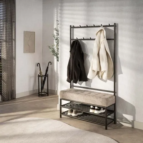 Garderobenbank Shio | 11 Haken | mit Sitzfunktion | Eiche | Drift brown