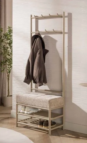 Garderobenbank Shio | 7 Haken | mit Sitzfunktion | beige