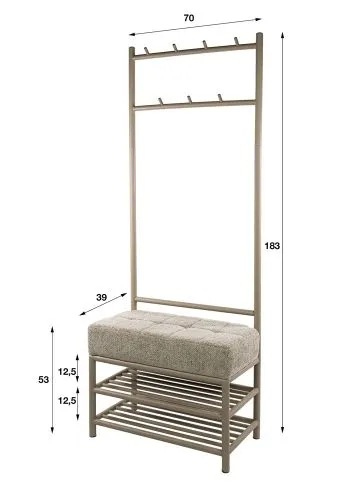 Garderobenbank Shio | 7 Haken | mit Sitzfunktion | beige
