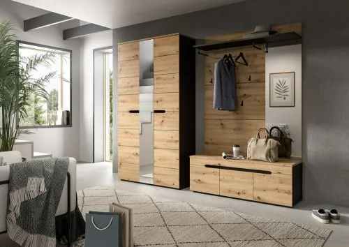 Garderobenbank Sitzbank Canu 1 | Basalt grau /Artisan Eiche ohne