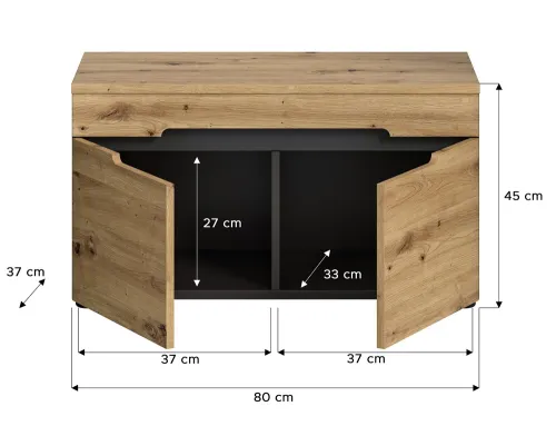 Garderobenbank Sitzbank Canu | grau /Artisan Eiche ohne Sitzkissen