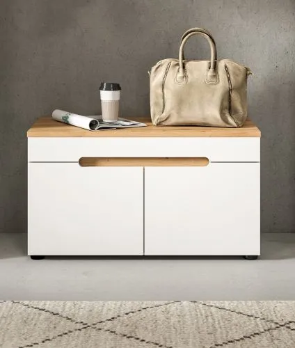 Garderobenbank Sitzbank Canu | Weiß / Artisan Eiche
