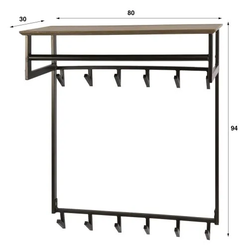 Garderobenpaneel Brika | 12 Haken | Bronze / Drift brown