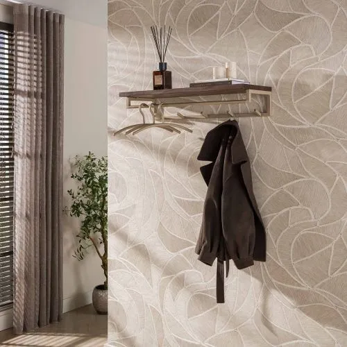 Garderobenpaneel Dion 5 Haken | mit Hutablage | Akazie massiv | beige / braun