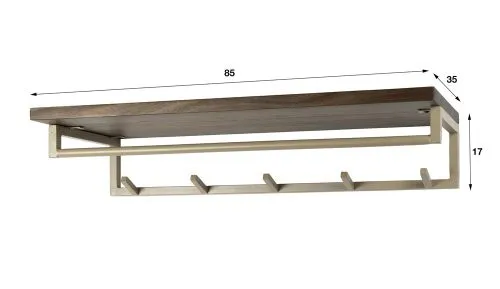 Garderobenpaneel Dion 5 Haken | mit Hutablage | Akazie massiv | beige / braun