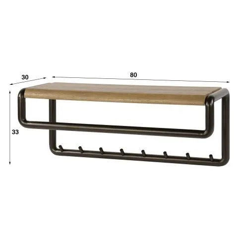Garderobenpaneel Shio | 8 Haken | Eiche | Drift brown