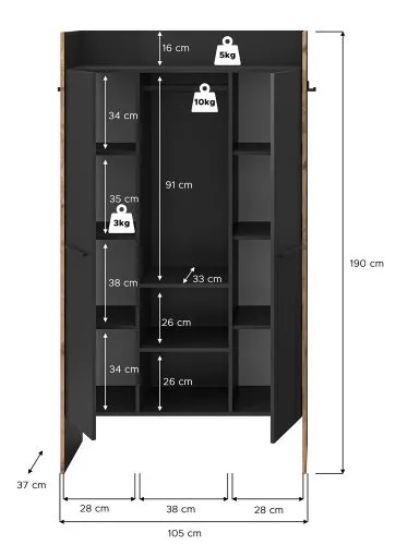Garderobenschrank Bueno | Basalt / Nox Oak | verschiedene Größen