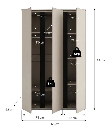 Garderobenschrank Kleiderschrank Amara | 3-türig | Kaschmir