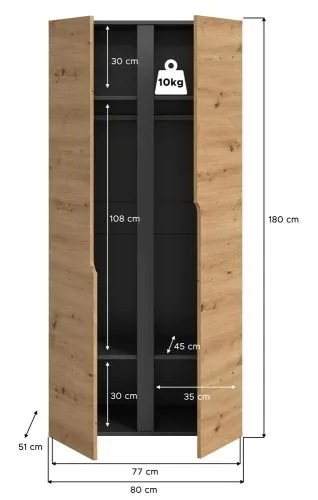 Garderobenschrank Kleiderschrank Anga | Anthrazit / Artisan Eiche