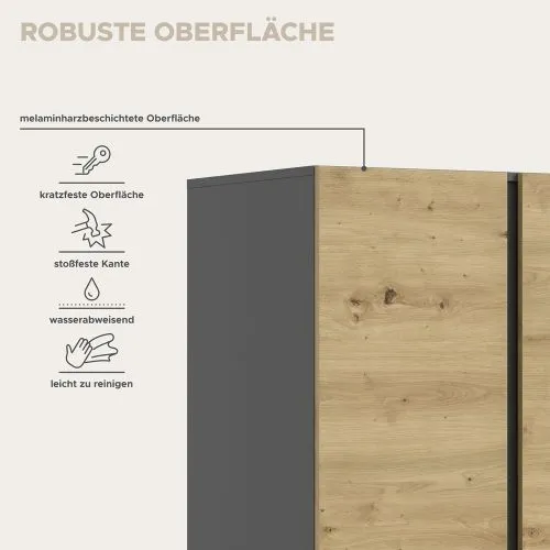 Garderobenschrank Kleiderschrank Anga | Anthrazit / Artisan Eiche