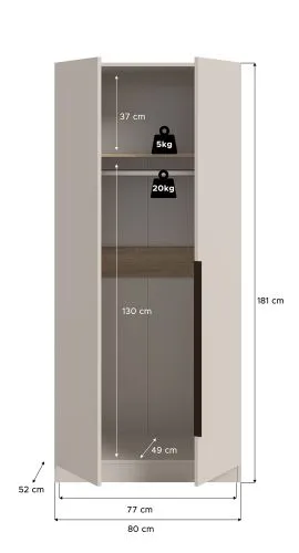 Garderobenschrank Kleiderschrank Kopenhagen | 2-türig | Kaschmir