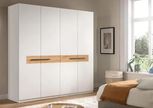 Garderobenschrank Kleiderschrank Stanga | Weiß / Artisan Eiche