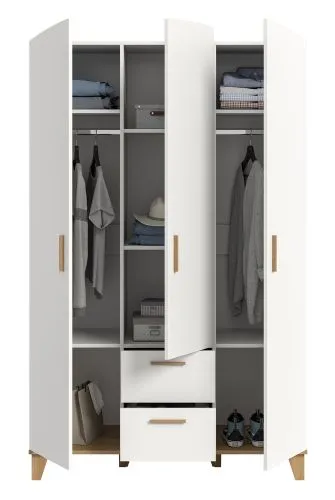 Garderobenschrank Kleiderschrank Stella 3-türig | weiß / Artisan Eiche